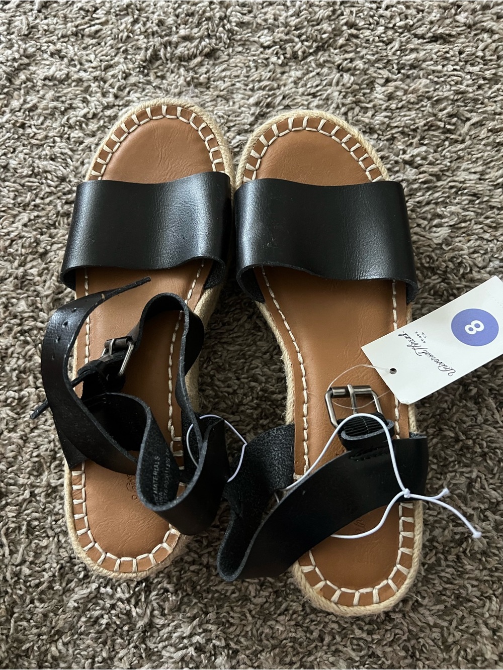 Universal Thread Black Leather Espadrille Slide Sandals